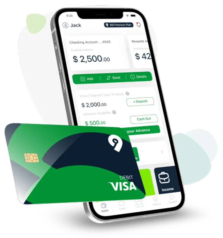 The B9 app and a B9 Visa® Debit Card